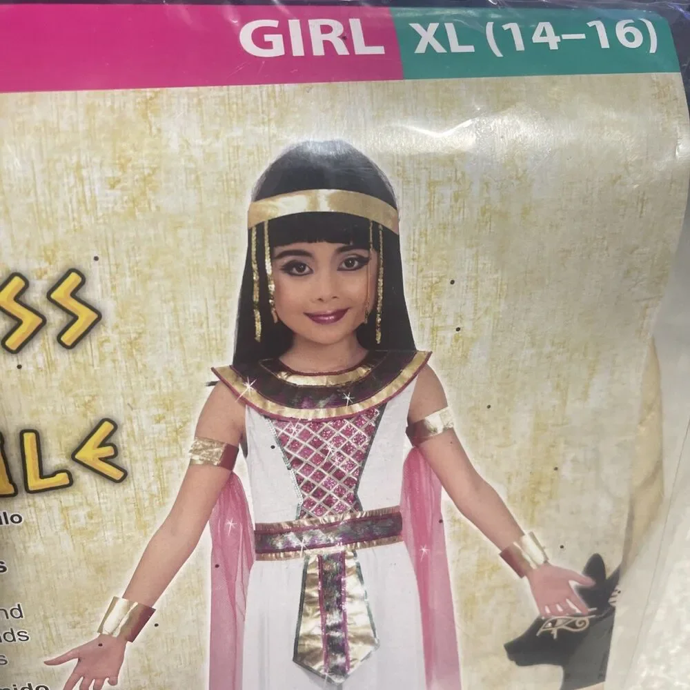 Girls Cleopatra White Dress with Gold Arm Bands Costume  Size XL (14/16) / New